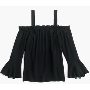 New J Crew Cold-shoulder Top With Bell Sleeves Black Sz 2 G8612